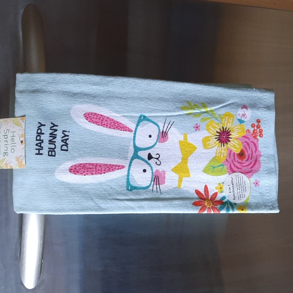 Easter Bunny Spring Farm Animals Dual Purpose Kitchen Dish Towels Fun Set - Picture 7 of 11